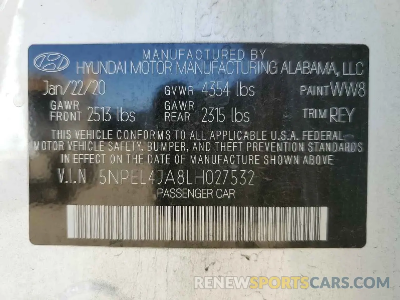 12 Photograph of a damaged car 5NPEL4JA8LH027532 HYUNDAI SONATA 2020
