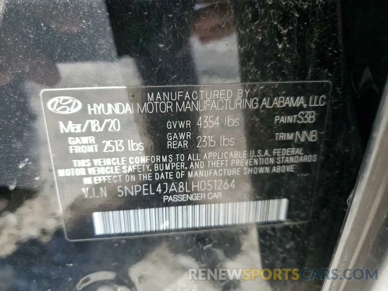 13 Photograph of a damaged car 5NPEL4JA8LH051264 HYUNDAI SONATA 2020