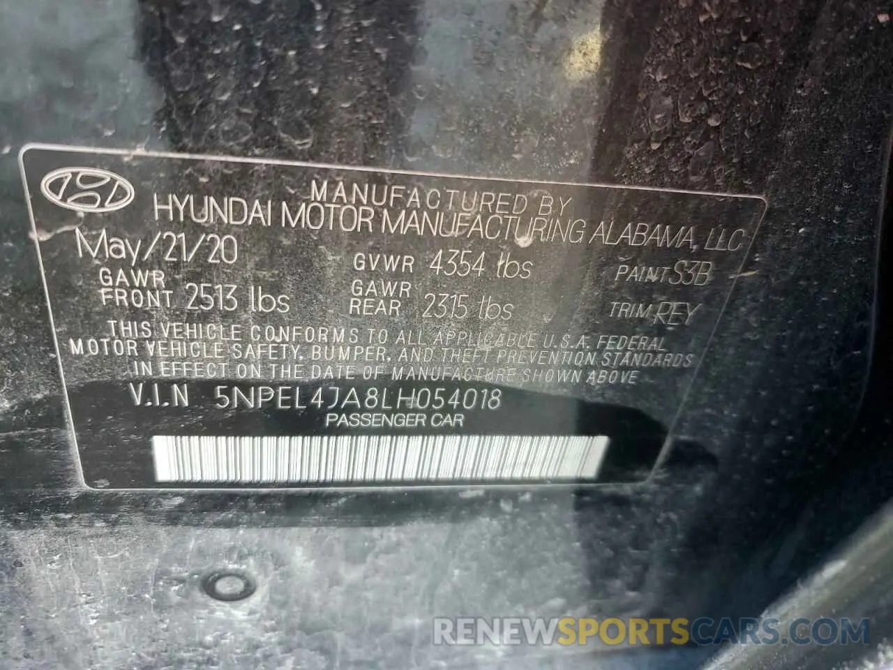 12 Photograph of a damaged car 5NPEL4JA8LH054018 HYUNDAI SONATA 2020