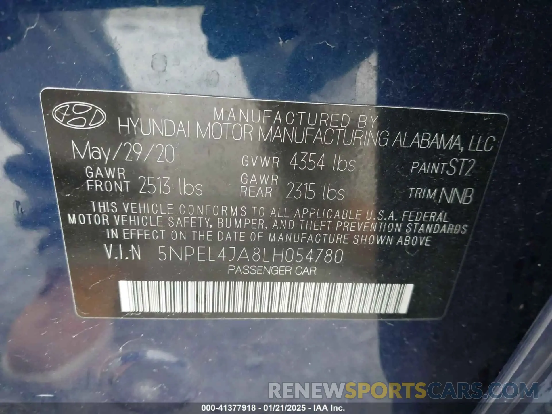 9 Photograph of a damaged car 5NPEL4JA8LH054780 HYUNDAI SONATA 2020