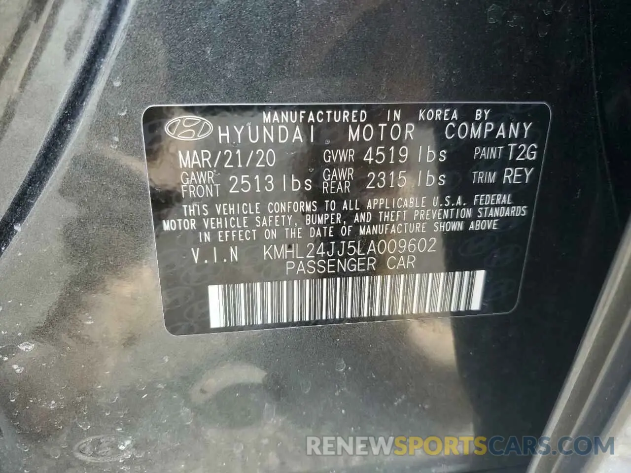 14 Photograph of a damaged car KMHL24JJ5LA009602 HYUNDAI SONATA 2020