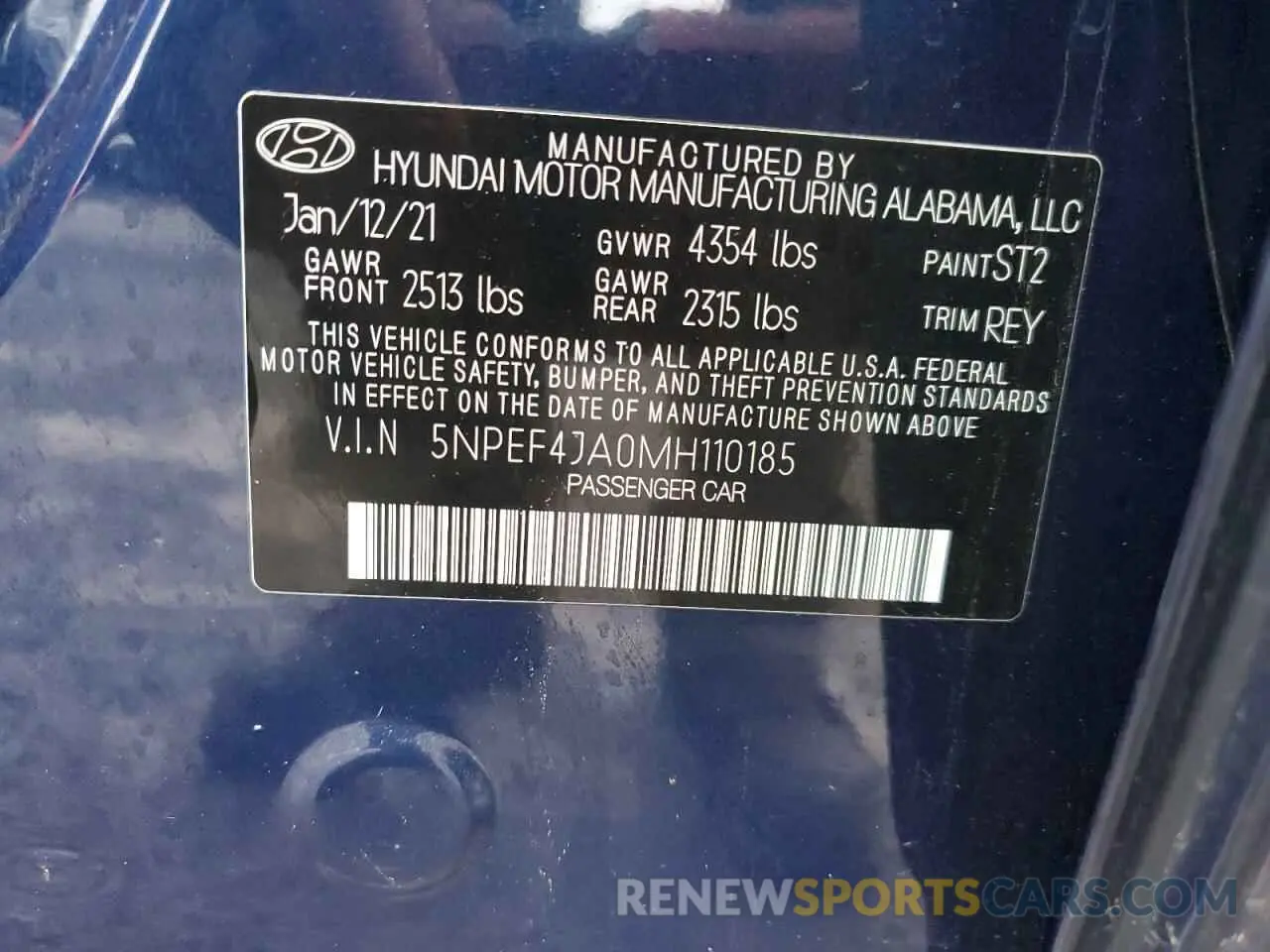 12 Photograph of a damaged car 5NPEF4JA0MH110185 HYUNDAI SONATA 2021