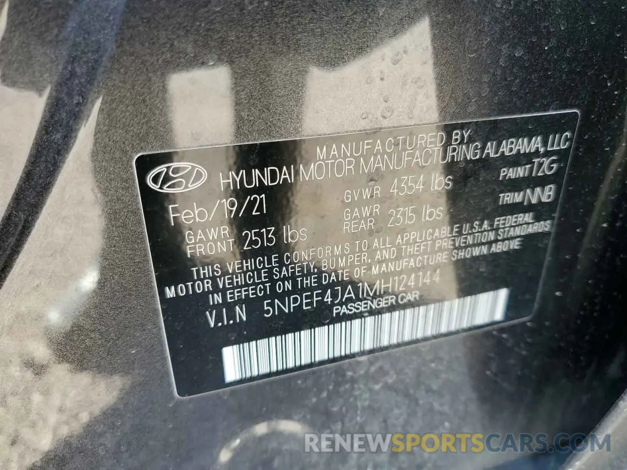 12 Photograph of a damaged car 5NPEF4JA1MH124144 HYUNDAI SONATA 2021