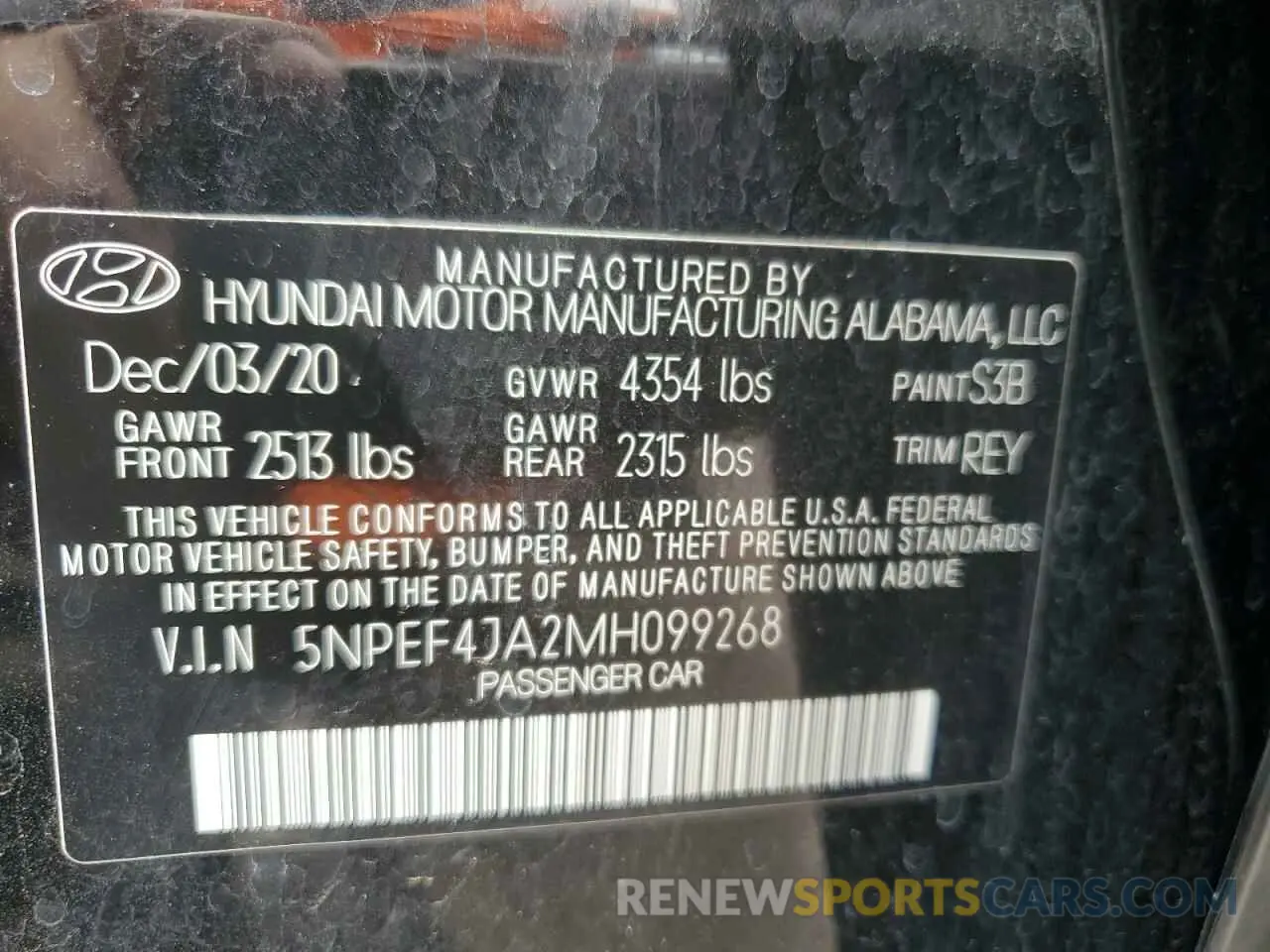 12 Photograph of a damaged car 5NPEF4JA2MH099268 HYUNDAI SONATA 2021