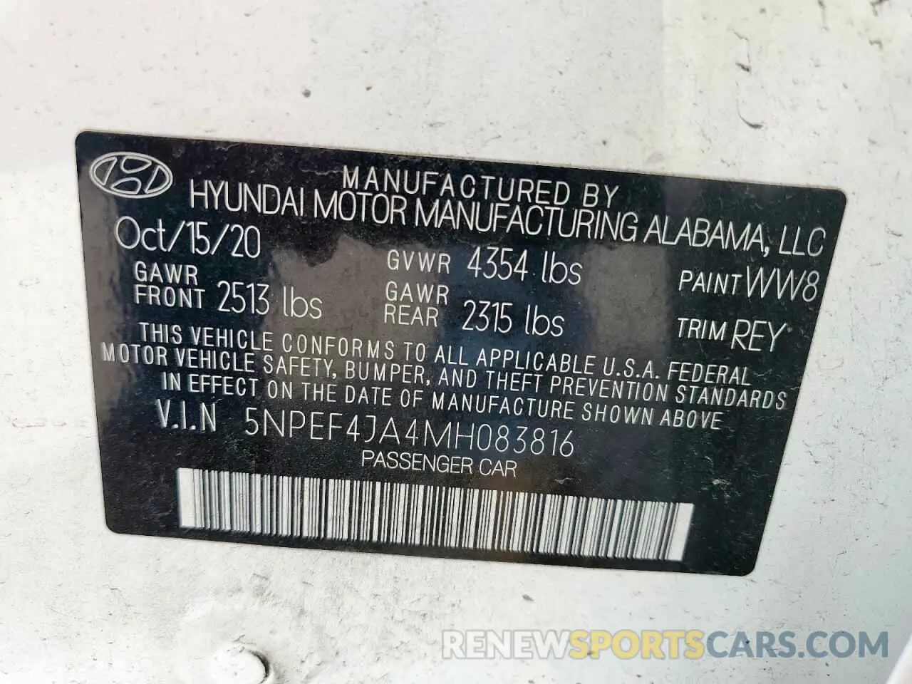 13 Photograph of a damaged car 5NPEF4JA4MH083816 HYUNDAI SONATA 2021