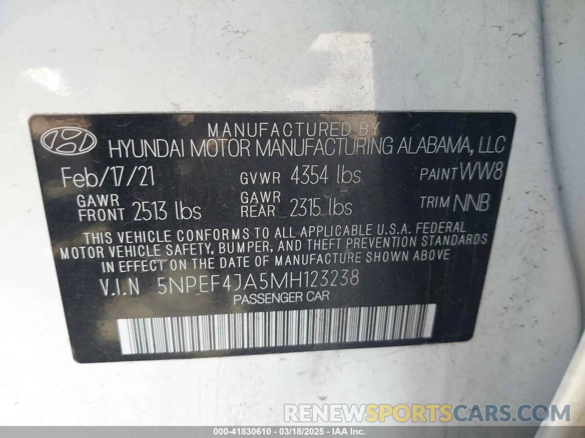 9 Photograph of a damaged car 5NPEF4JA5MH123238 HYUNDAI SONATA 2021