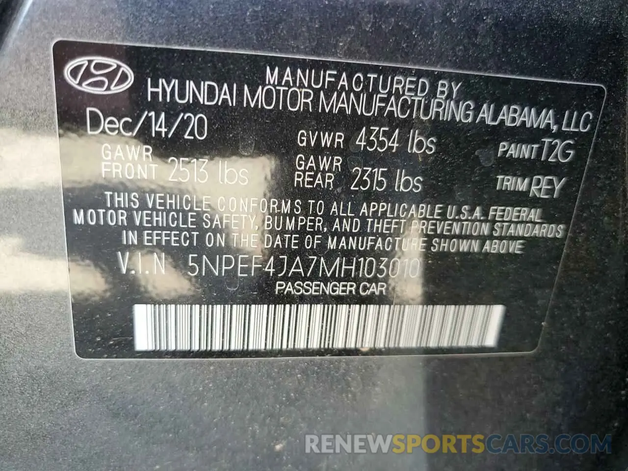 12 Photograph of a damaged car 5NPEF4JA7MH103010 HYUNDAI SONATA 2021