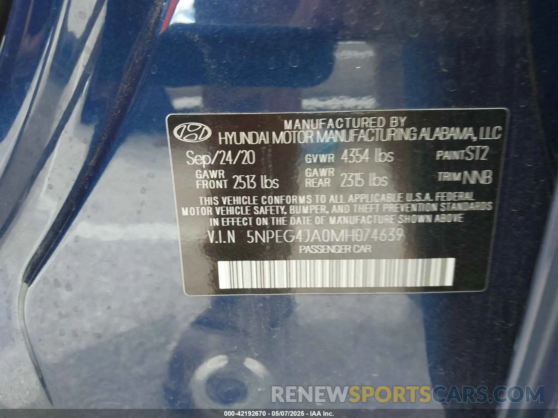 9 Photograph of a damaged car 5NPEG4JA0MH074639 HYUNDAI SONATA 2021