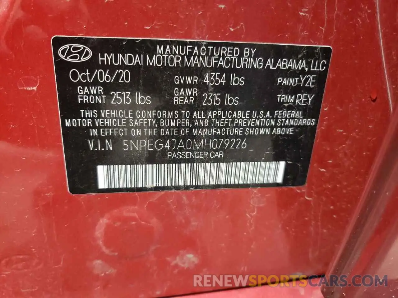 13 Photograph of a damaged car 5NPEG4JA0MH079226 HYUNDAI SONATA 2021