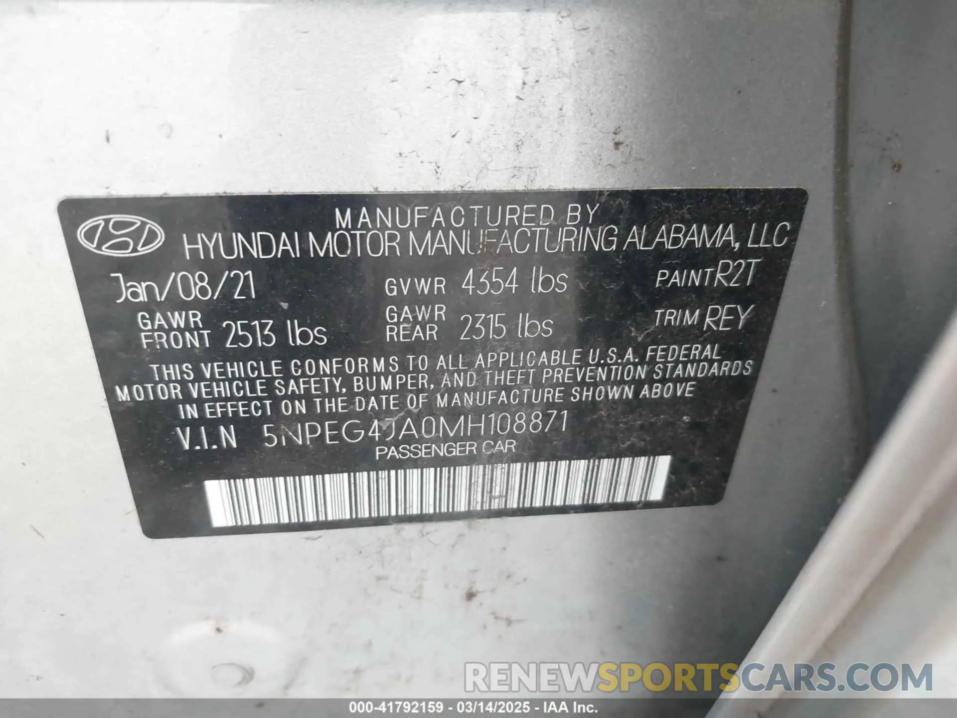 9 Photograph of a damaged car 5NPEG4JA0MH108871 HYUNDAI SONATA 2021
