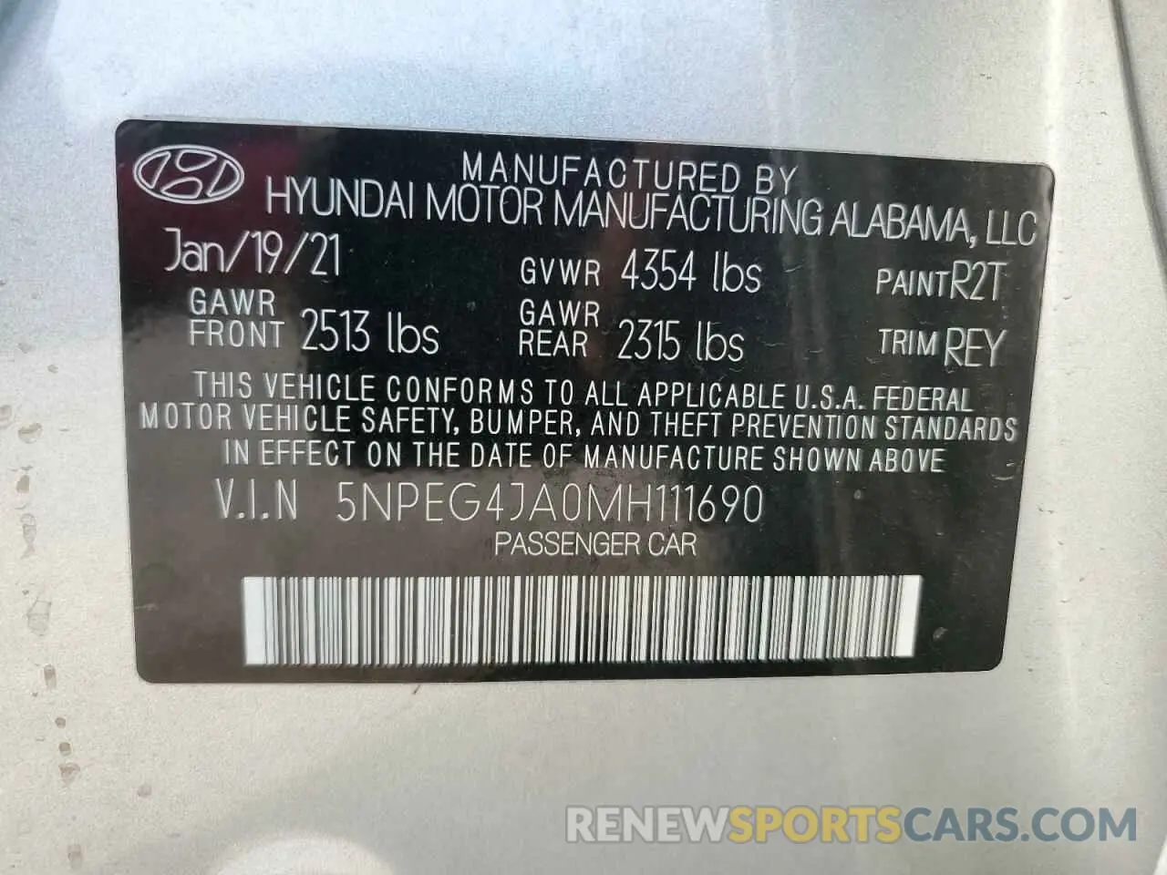12 Photograph of a damaged car 5NPEG4JA0MH111690 HYUNDAI SONATA 2021