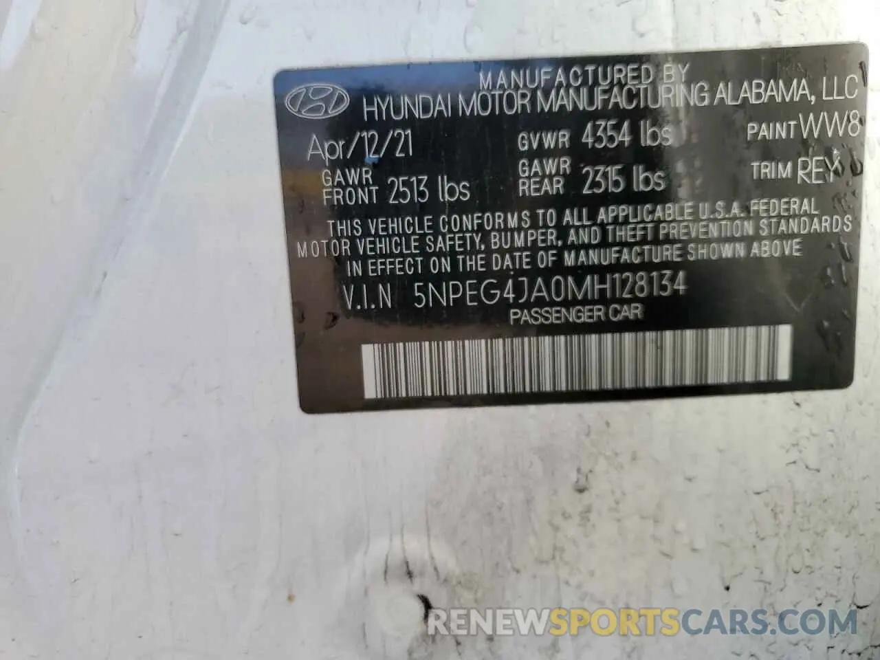 12 Photograph of a damaged car 5NPEG4JA0MH128134 HYUNDAI SONATA 2021