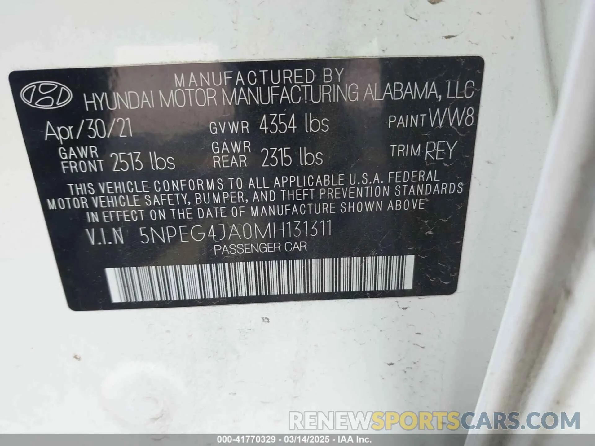 9 Photograph of a damaged car 5NPEG4JA0MH131311 HYUNDAI SONATA 2021