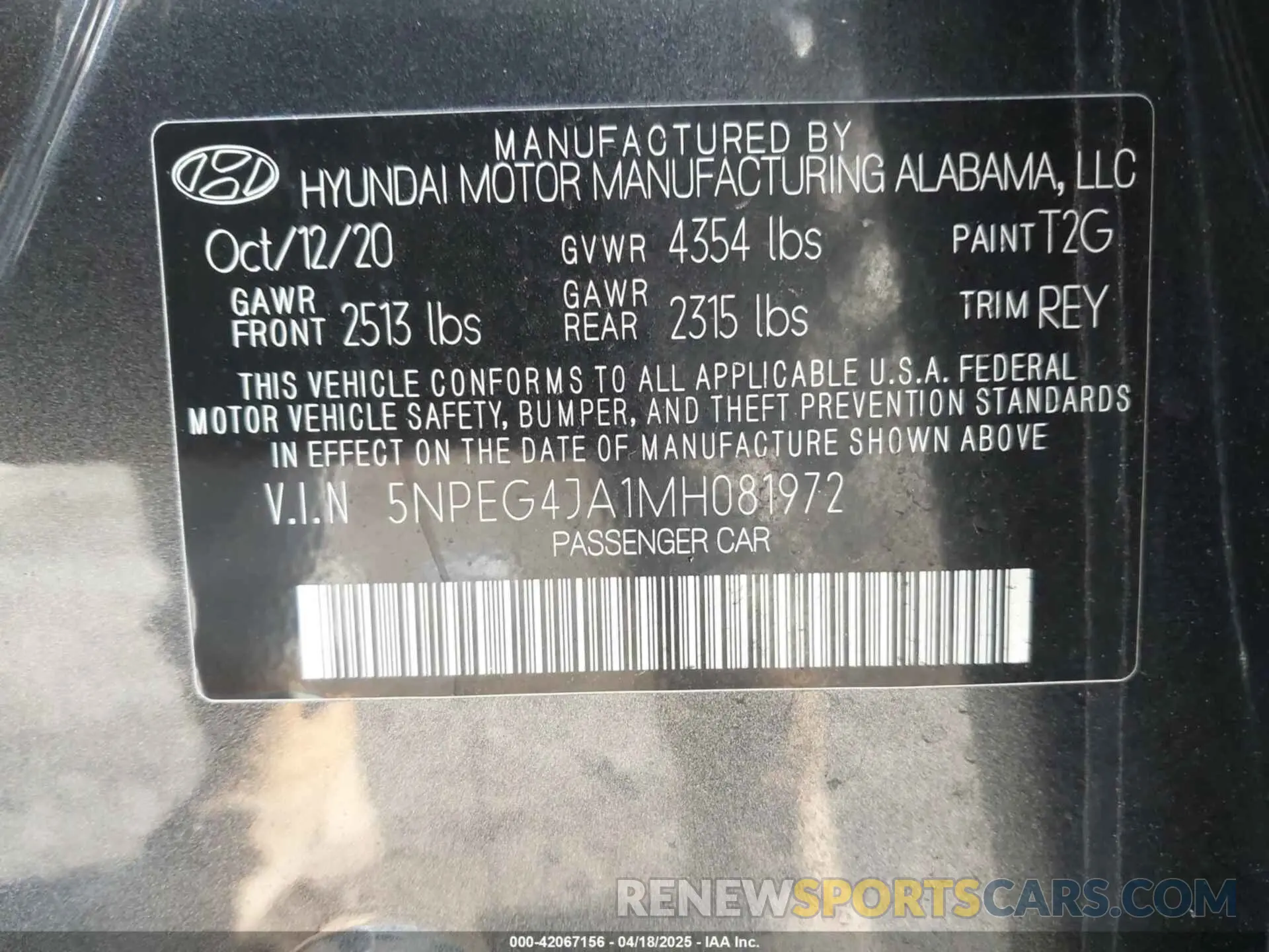 9 Photograph of a damaged car 5NPEG4JA1MH081972 HYUNDAI SONATA 2021