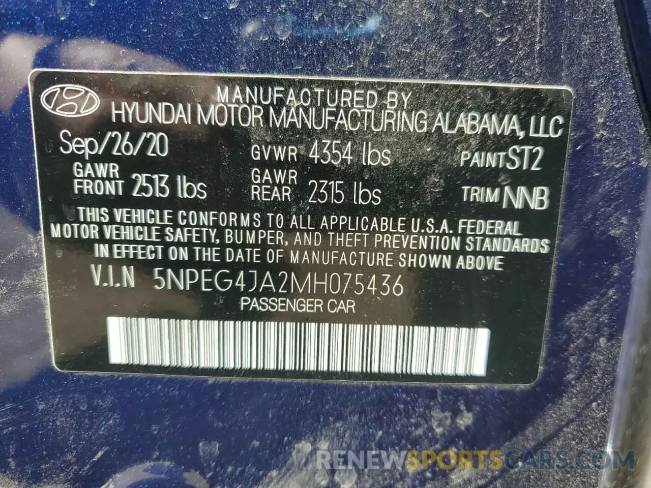 12 Photograph of a damaged car 5NPEG4JA2MH075436 HYUNDAI SONATA 2021