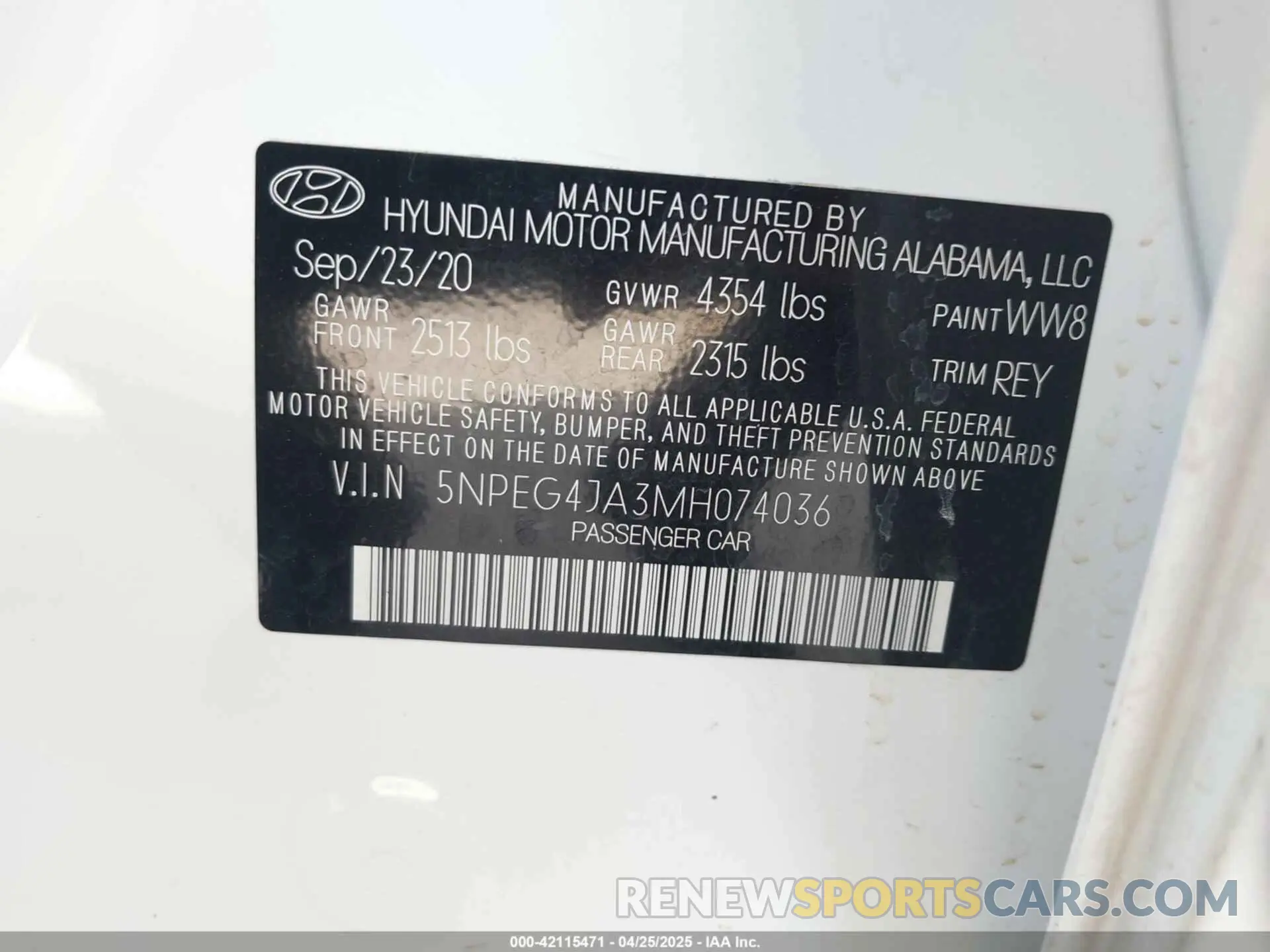 9 Photograph of a damaged car 5NPEG4JA3MH074036 HYUNDAI SONATA 2021
