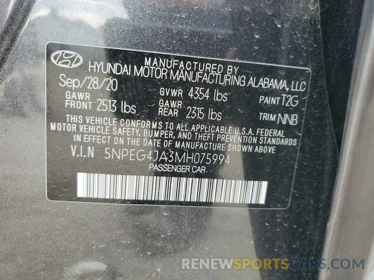 12 Photograph of a damaged car 5NPEG4JA3MH075994 HYUNDAI SONATA 2021