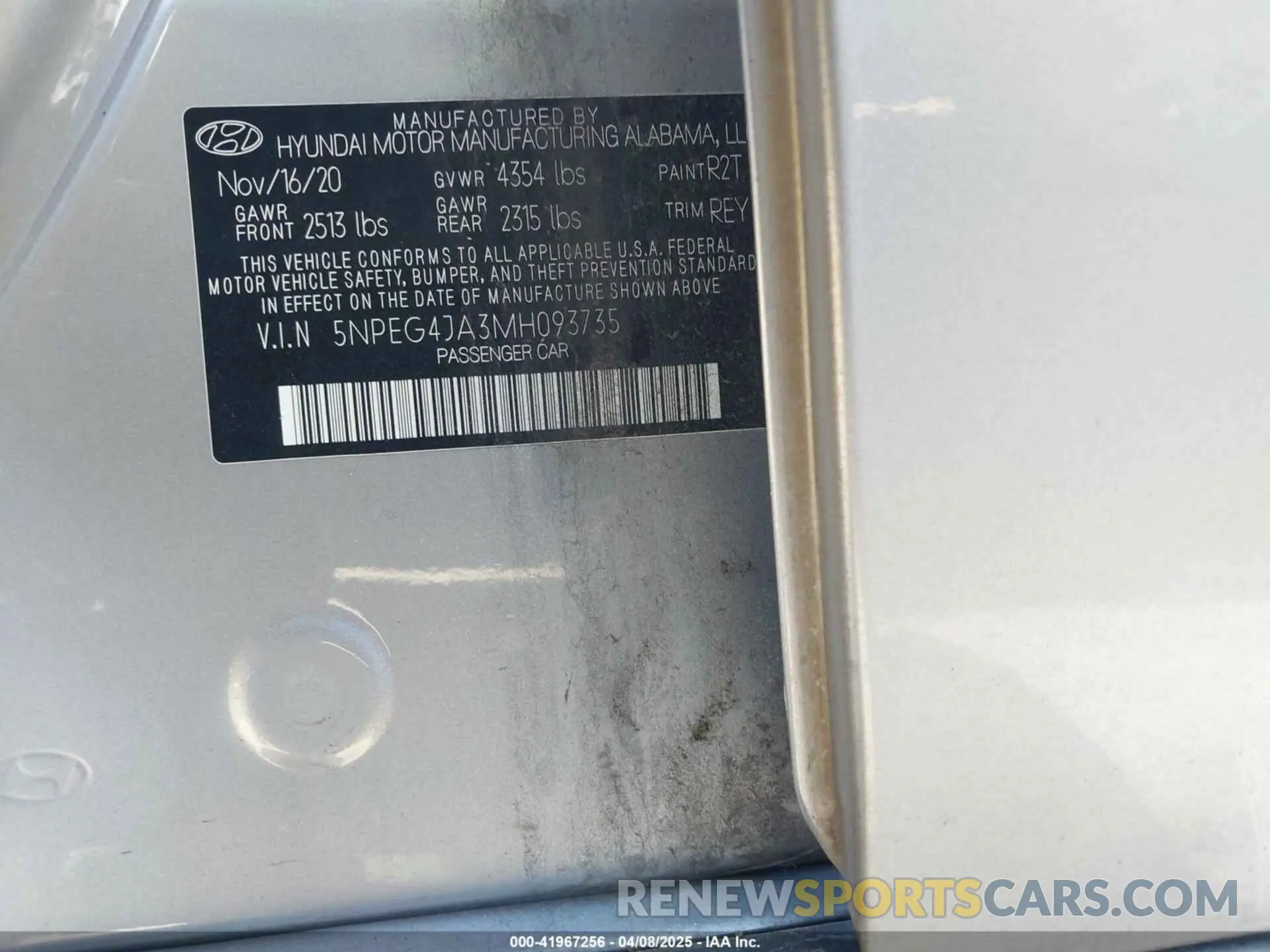 9 Photograph of a damaged car 5NPEG4JA3MH093735 HYUNDAI SONATA 2021