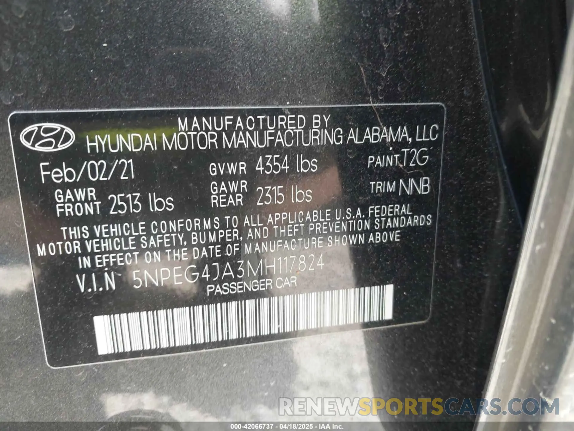 9 Photograph of a damaged car 5NPEG4JA3MH117824 HYUNDAI SONATA 2021