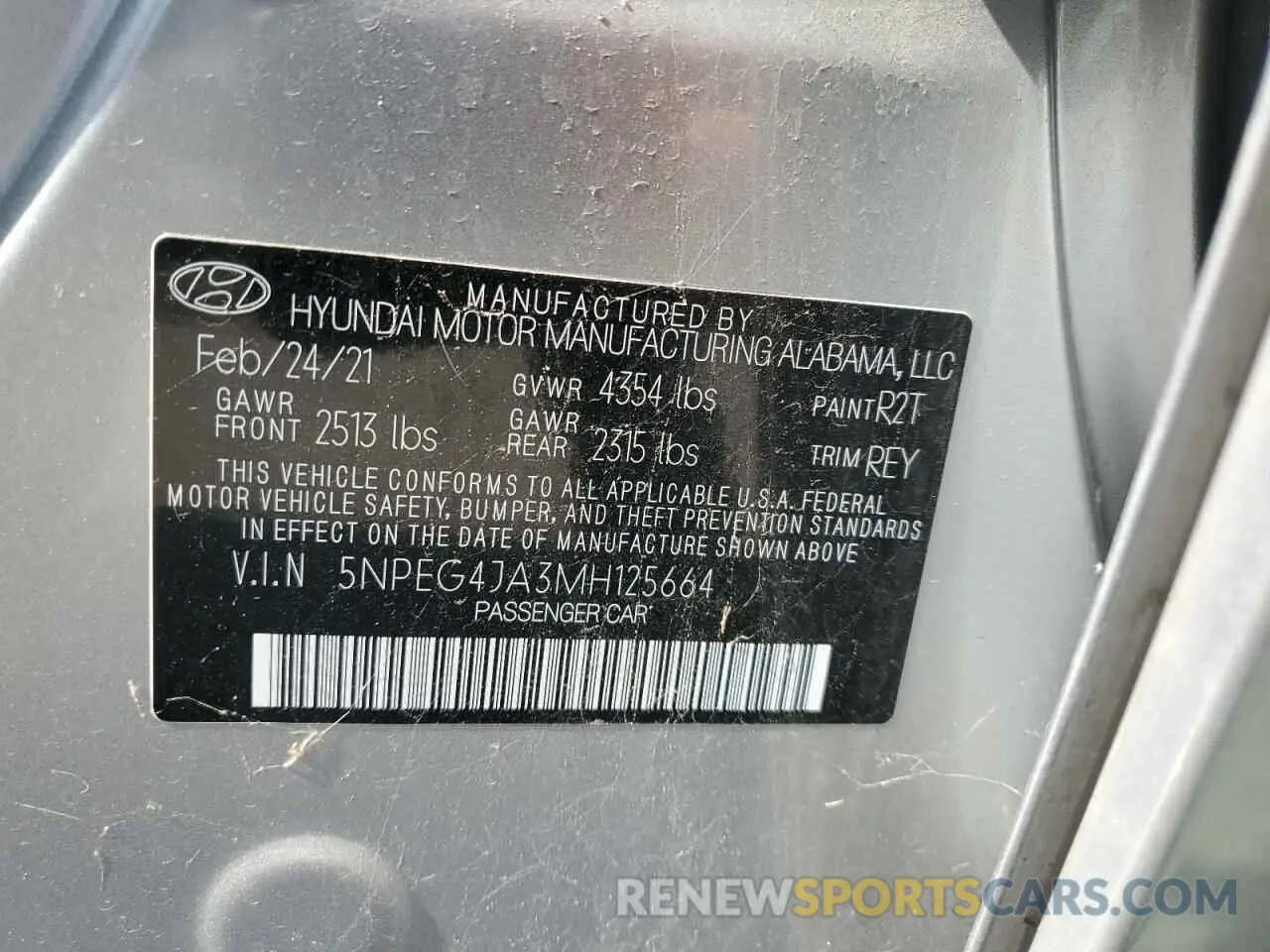 12 Photograph of a damaged car 5NPEG4JA3MH125664 HYUNDAI SONATA 2021