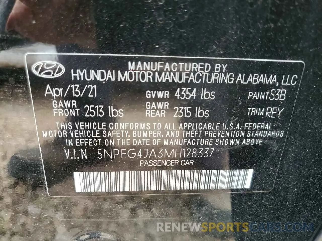 12 Photograph of a damaged car 5NPEG4JA3MH128337 HYUNDAI SONATA 2021