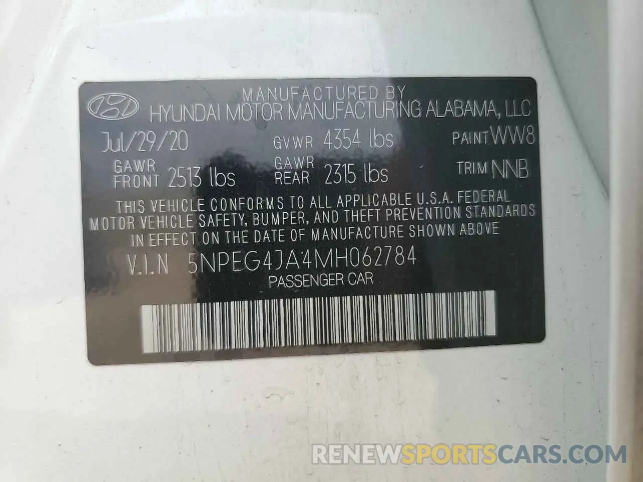 12 Photograph of a damaged car 5NPEG4JA4MH062784 HYUNDAI SONATA 2021