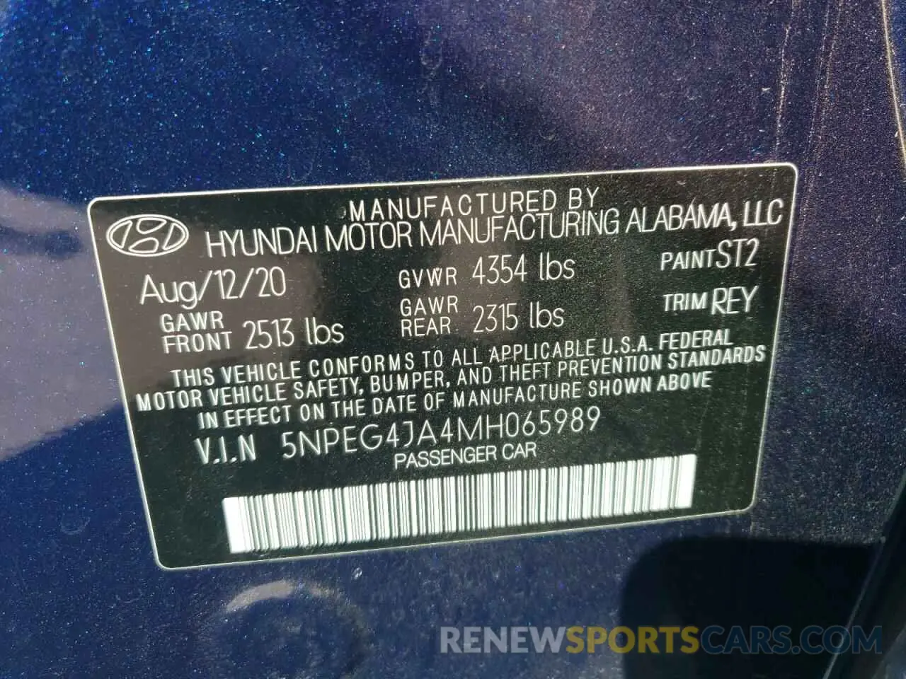 13 Photograph of a damaged car 5NPEG4JA4MH065989 HYUNDAI SONATA 2021