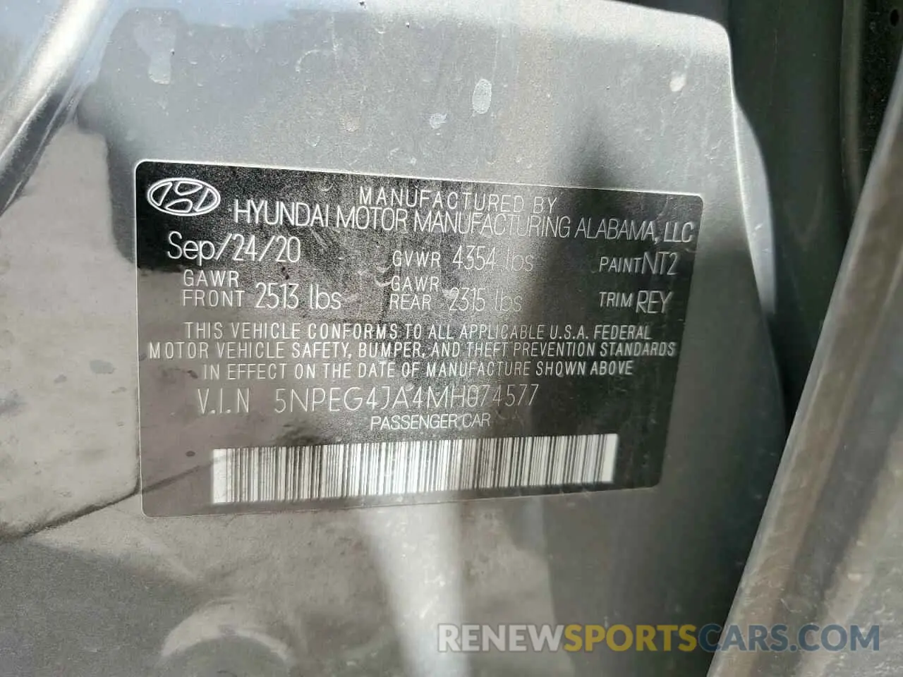 13 Photograph of a damaged car 5NPEG4JA4MH074577 HYUNDAI SONATA 2021