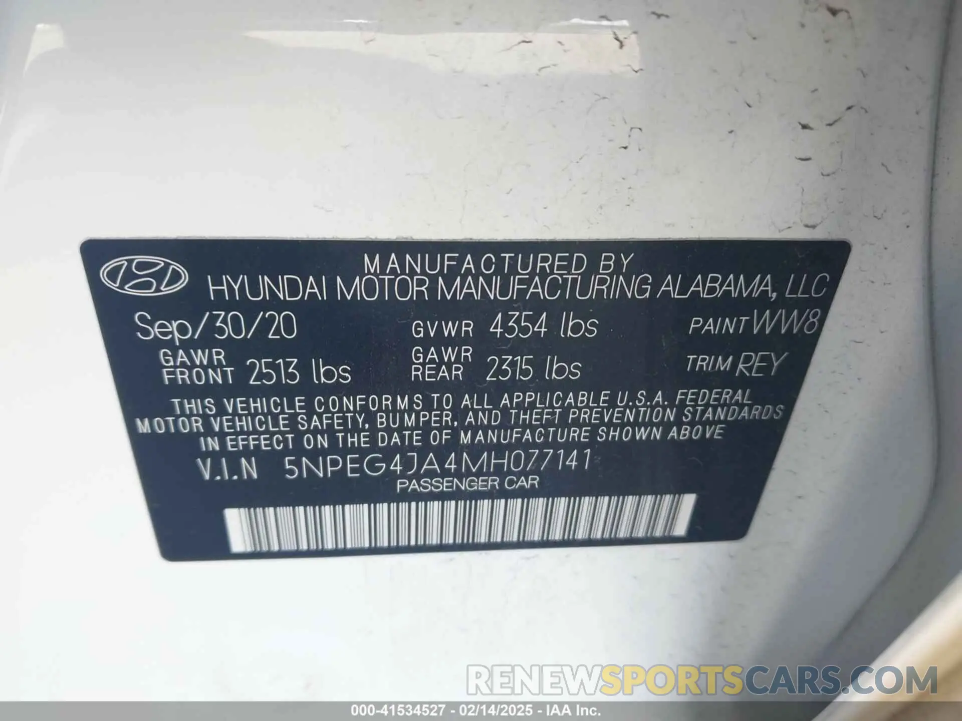 9 Photograph of a damaged car 5NPEG4JA4MH077141 HYUNDAI SONATA 2021