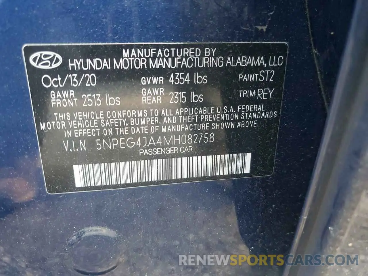 12 Photograph of a damaged car 5NPEG4JA4MH082758 HYUNDAI SONATA 2021