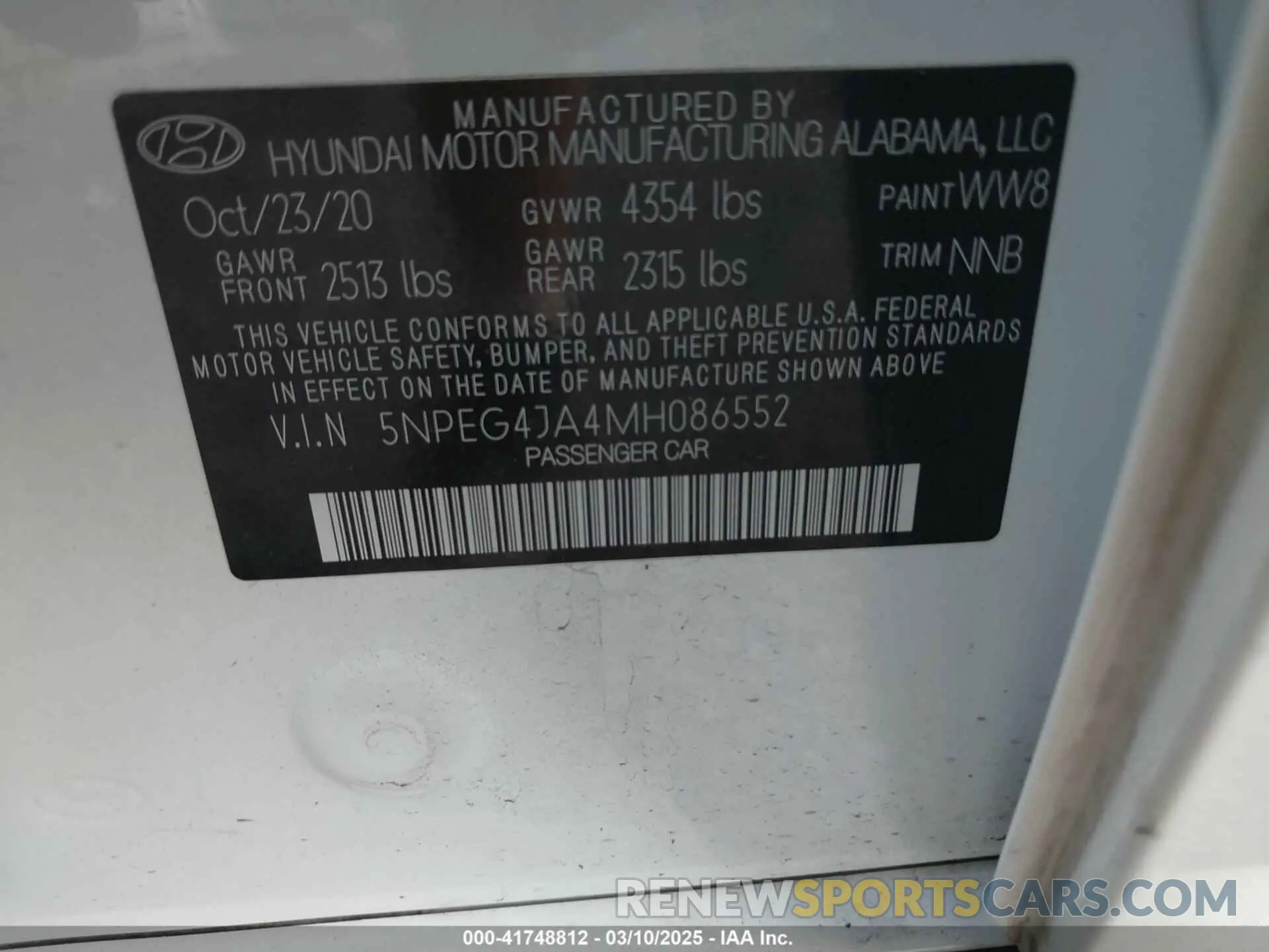 9 Photograph of a damaged car 5NPEG4JA4MH086552 HYUNDAI SONATA 2021