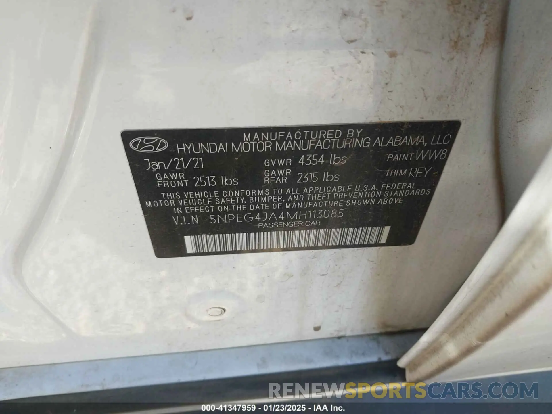 9 Photograph of a damaged car 5NPEG4JA4MH113085 HYUNDAI SONATA 2021