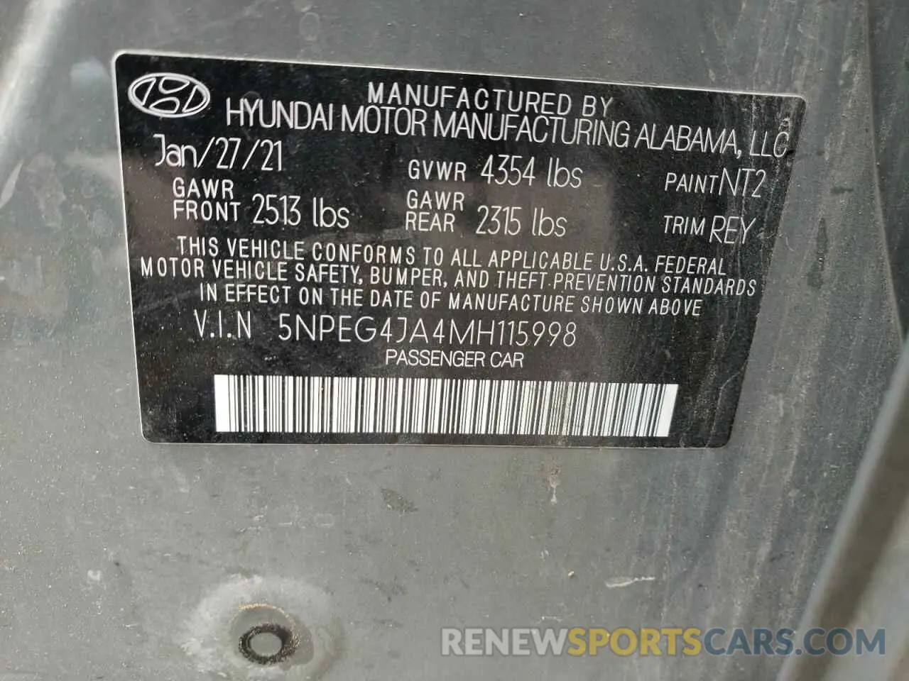 14 Photograph of a damaged car 5NPEG4JA4MH115998 HYUNDAI SONATA 2021