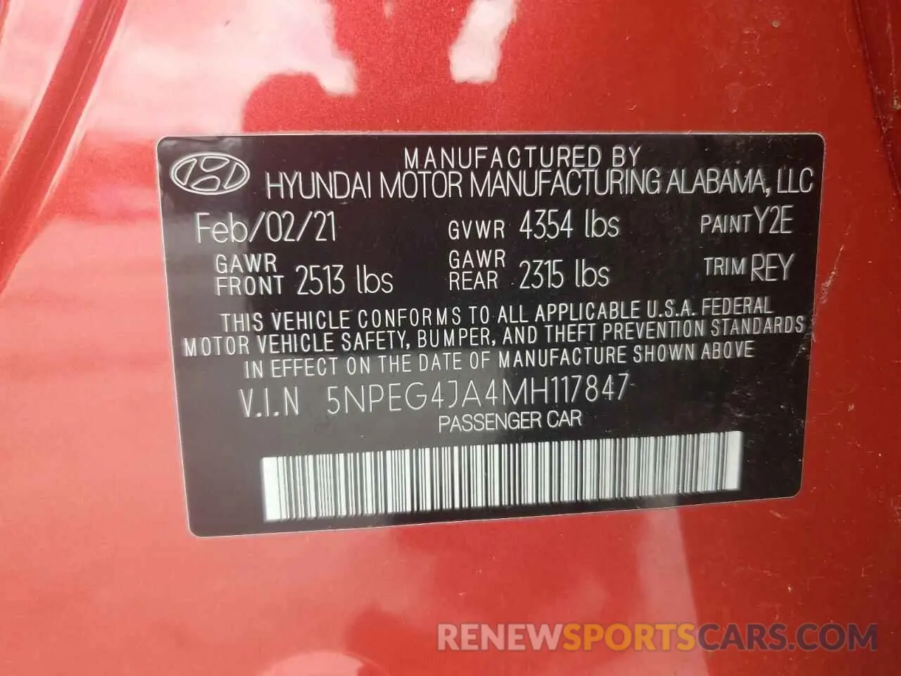 14 Photograph of a damaged car 5NPEG4JA4MH117847 HYUNDAI SONATA 2021