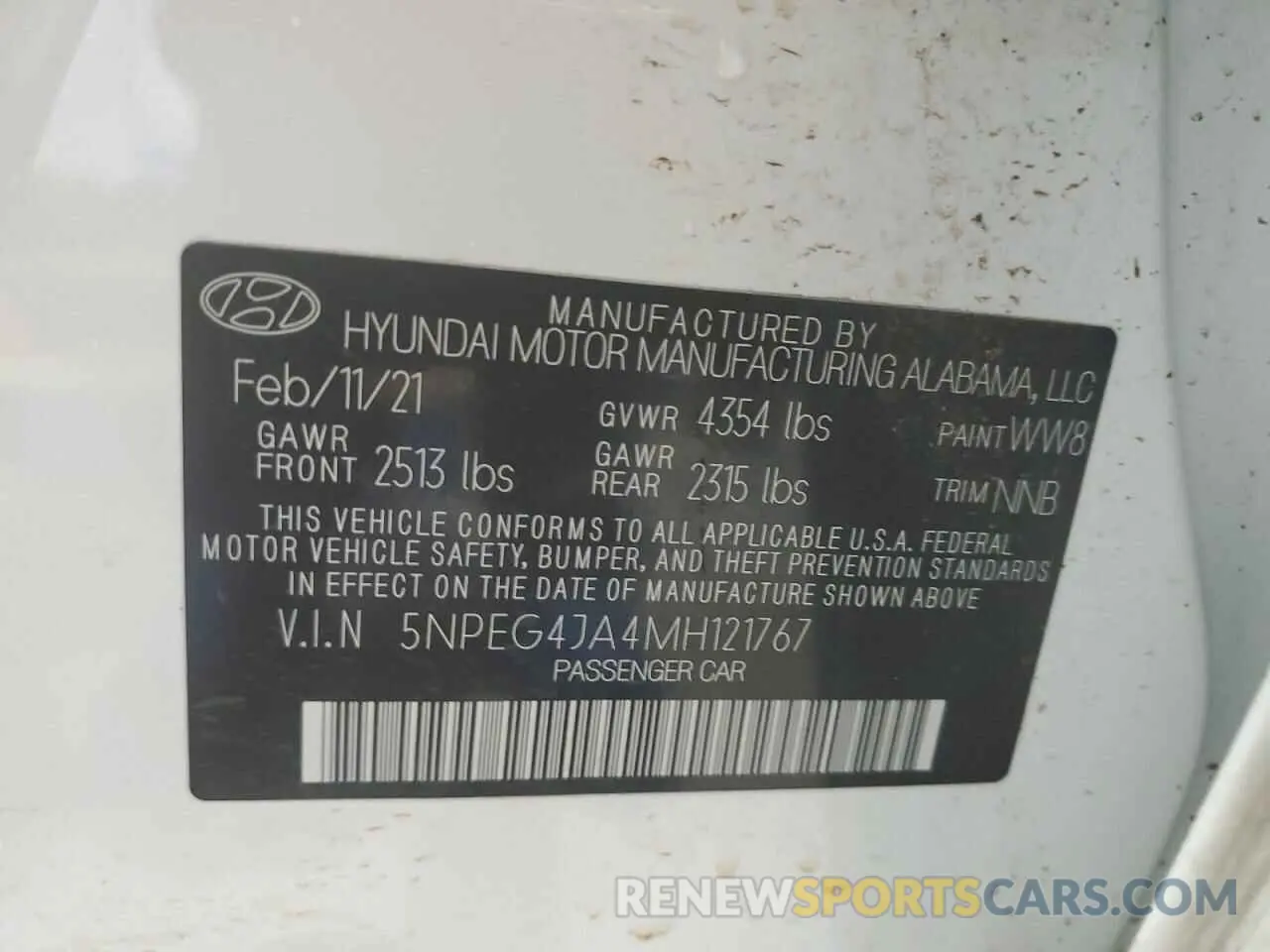 12 Photograph of a damaged car 5NPEG4JA4MH121767 HYUNDAI SONATA 2021