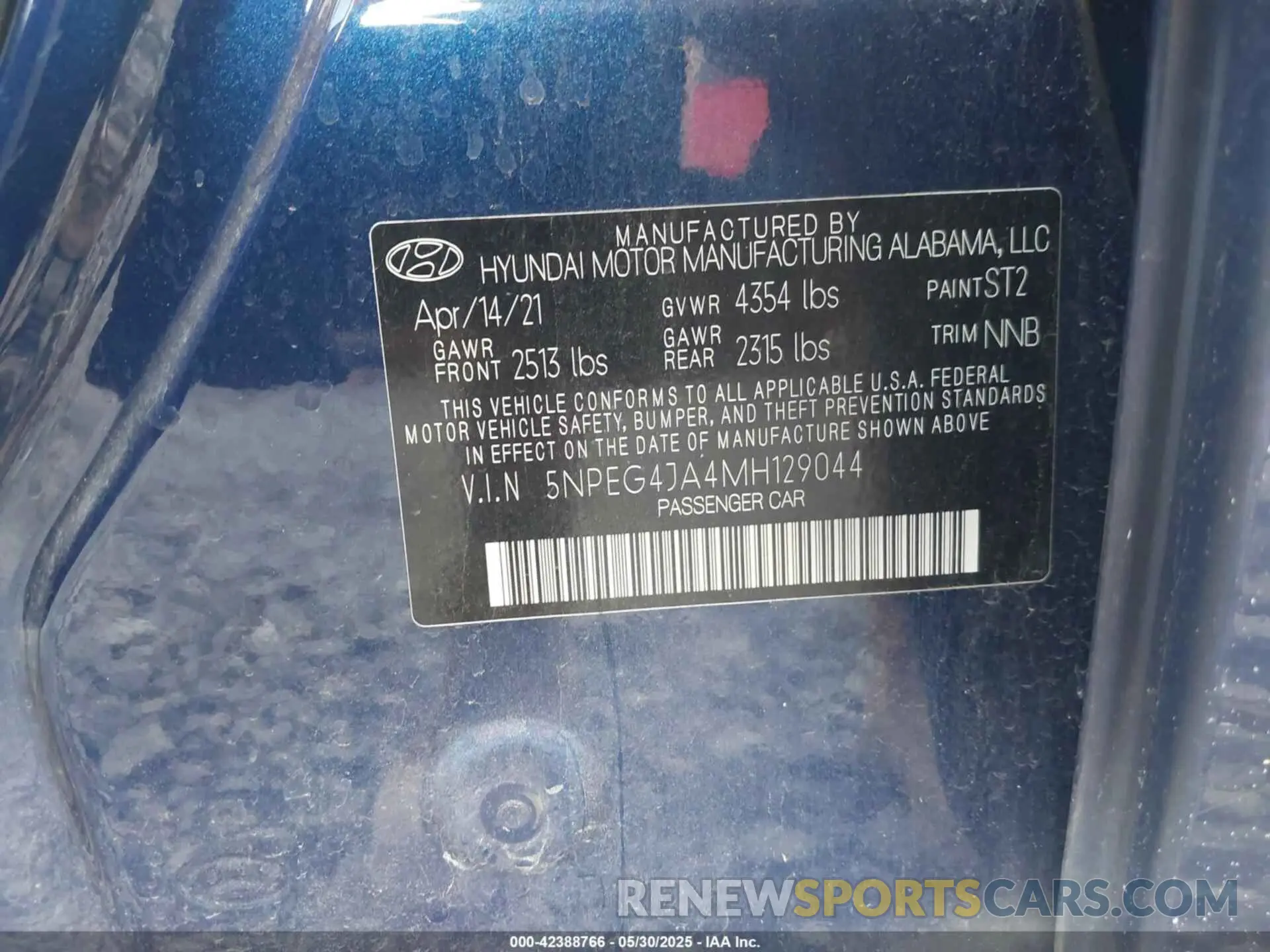 9 Photograph of a damaged car 5NPEG4JA4MH129044 HYUNDAI SONATA 2021