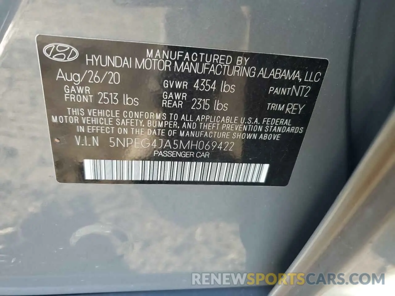 12 Photograph of a damaged car 5NPEG4JA5MH069422 HYUNDAI SONATA 2021