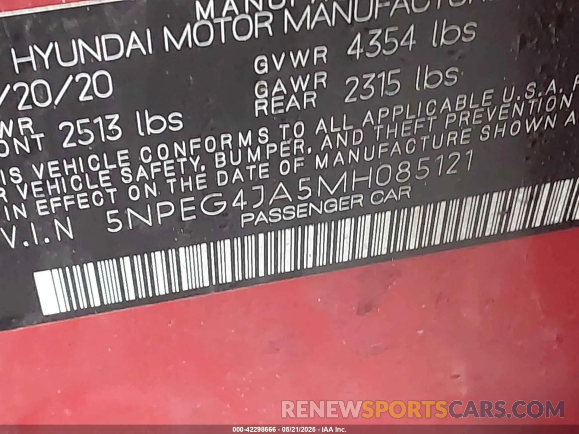 9 Photograph of a damaged car 5NPEG4JA5MH085121 HYUNDAI SONATA 2021