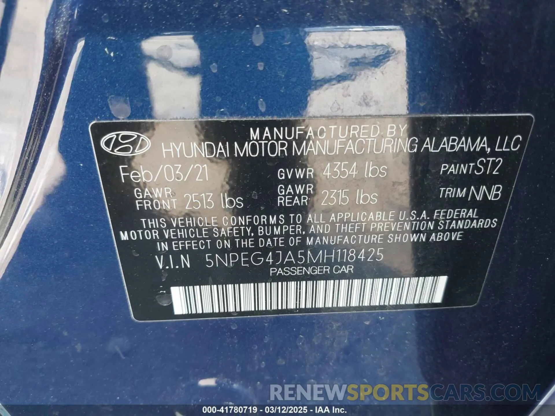 9 Photograph of a damaged car 5NPEG4JA5MH118425 HYUNDAI SONATA 2021