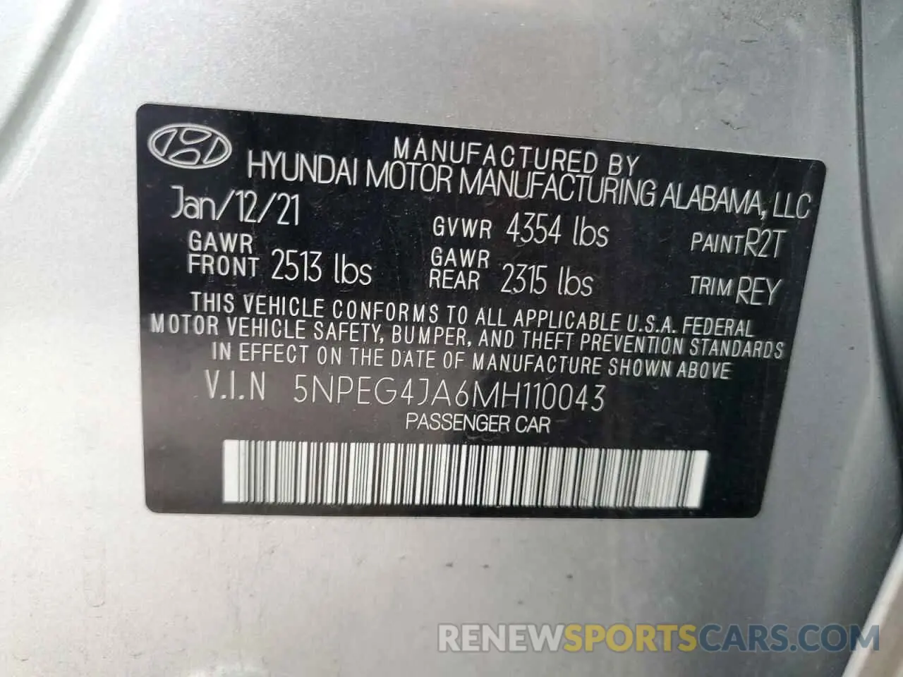 13 Photograph of a damaged car 5NPEG4JA6MH110043 HYUNDAI SONATA 2021