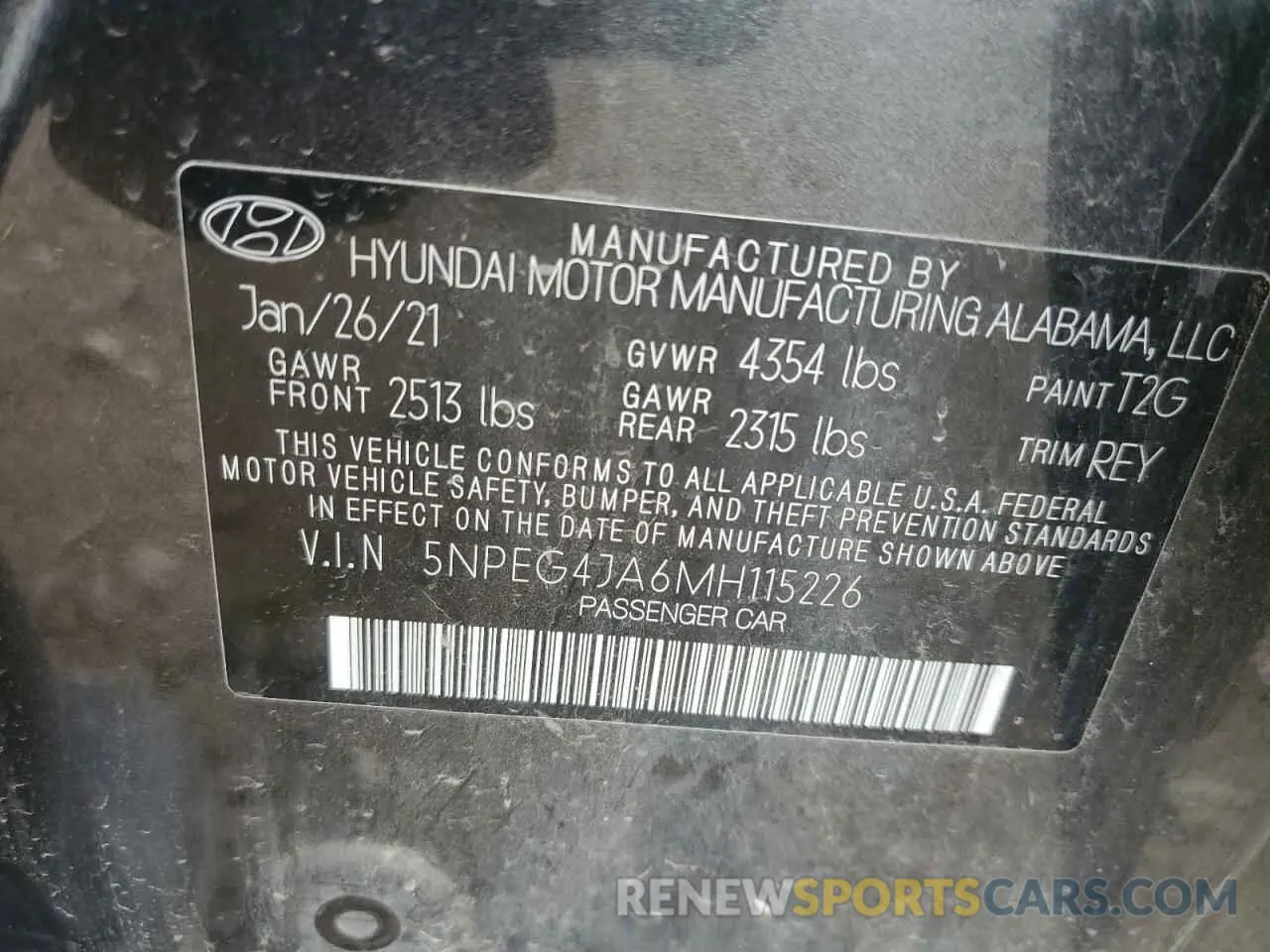 14 Photograph of a damaged car 5NPEG4JA6MH115226 HYUNDAI SONATA 2021