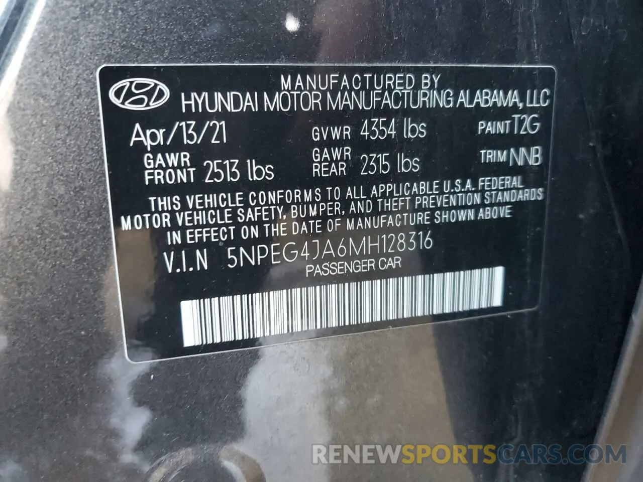 12 Photograph of a damaged car 5NPEG4JA6MH128316 HYUNDAI SONATA 2021