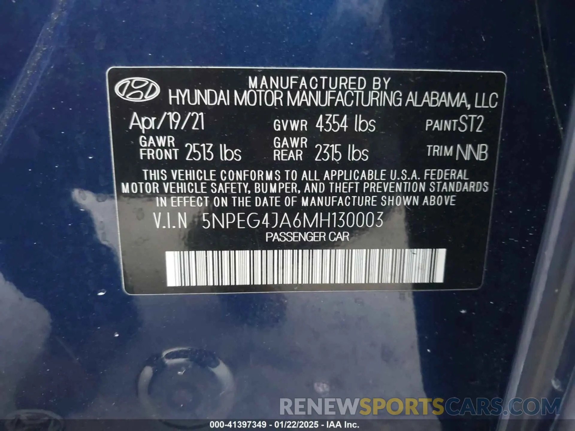 9 Photograph of a damaged car 5NPEG4JA6MH130003 HYUNDAI SONATA 2021
