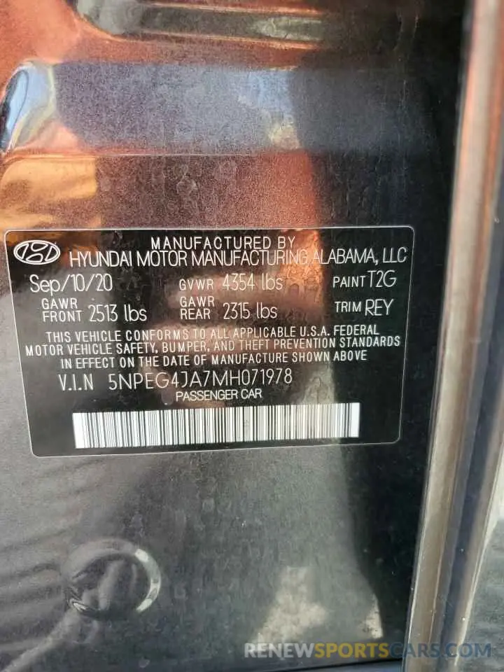 13 Photograph of a damaged car 5NPEG4JA7MH071978 HYUNDAI SONATA 2021