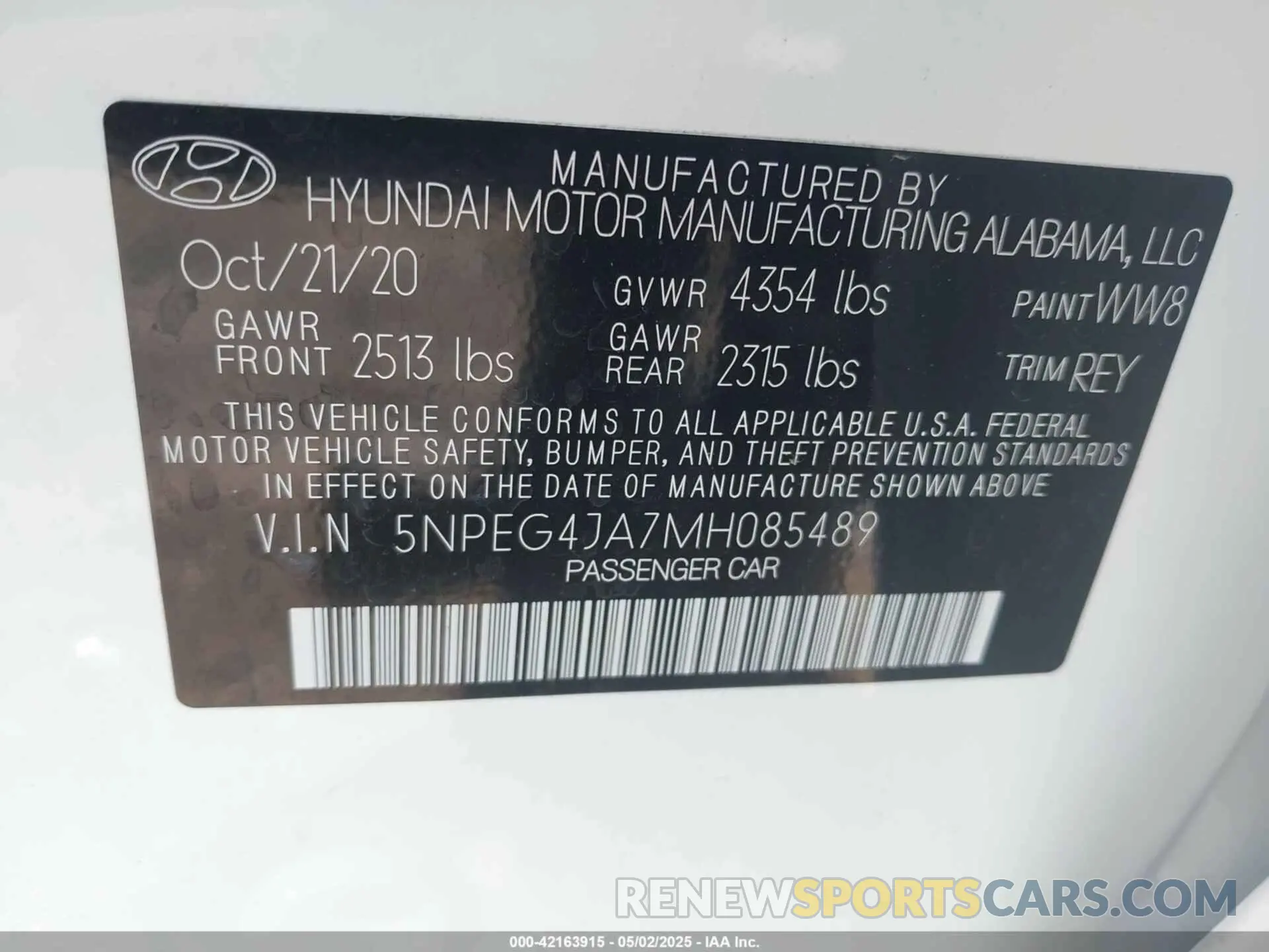 9 Photograph of a damaged car 5NPEG4JA7MH085489 HYUNDAI SONATA 2021