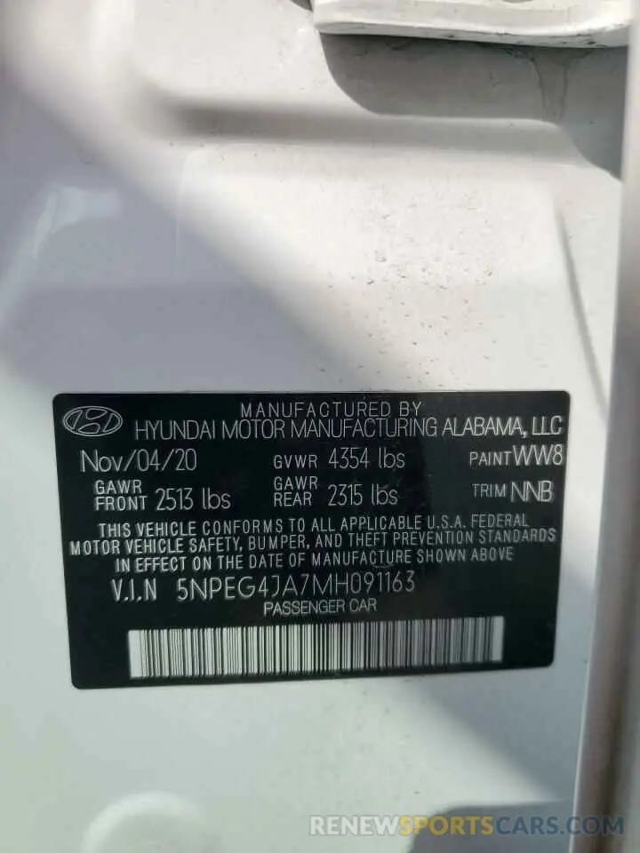 12 Photograph of a damaged car 5NPEG4JA7MH091163 HYUNDAI SONATA 2021