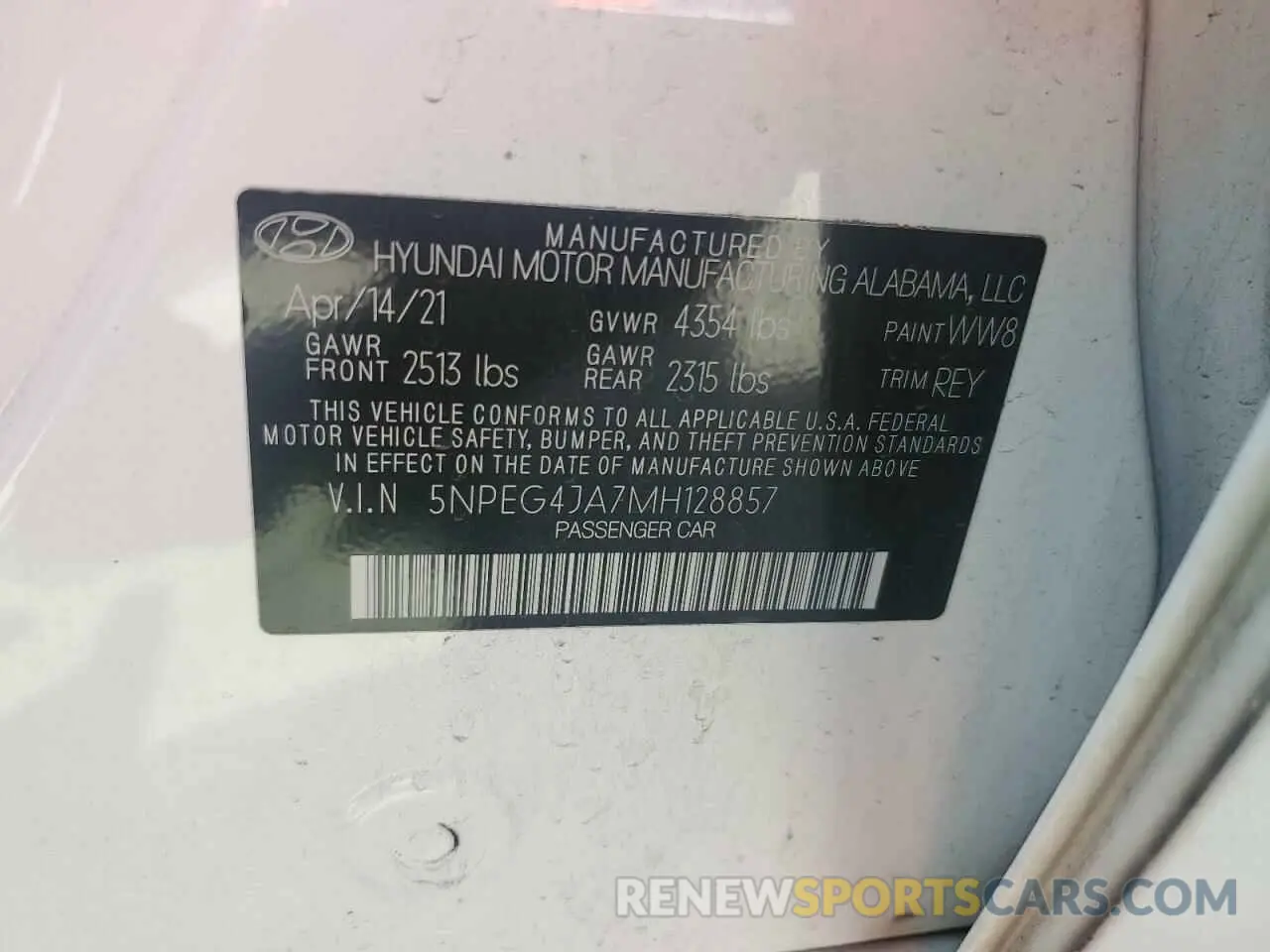 12 Photograph of a damaged car 5NPEG4JA7MH128857 HYUNDAI SONATA 2021