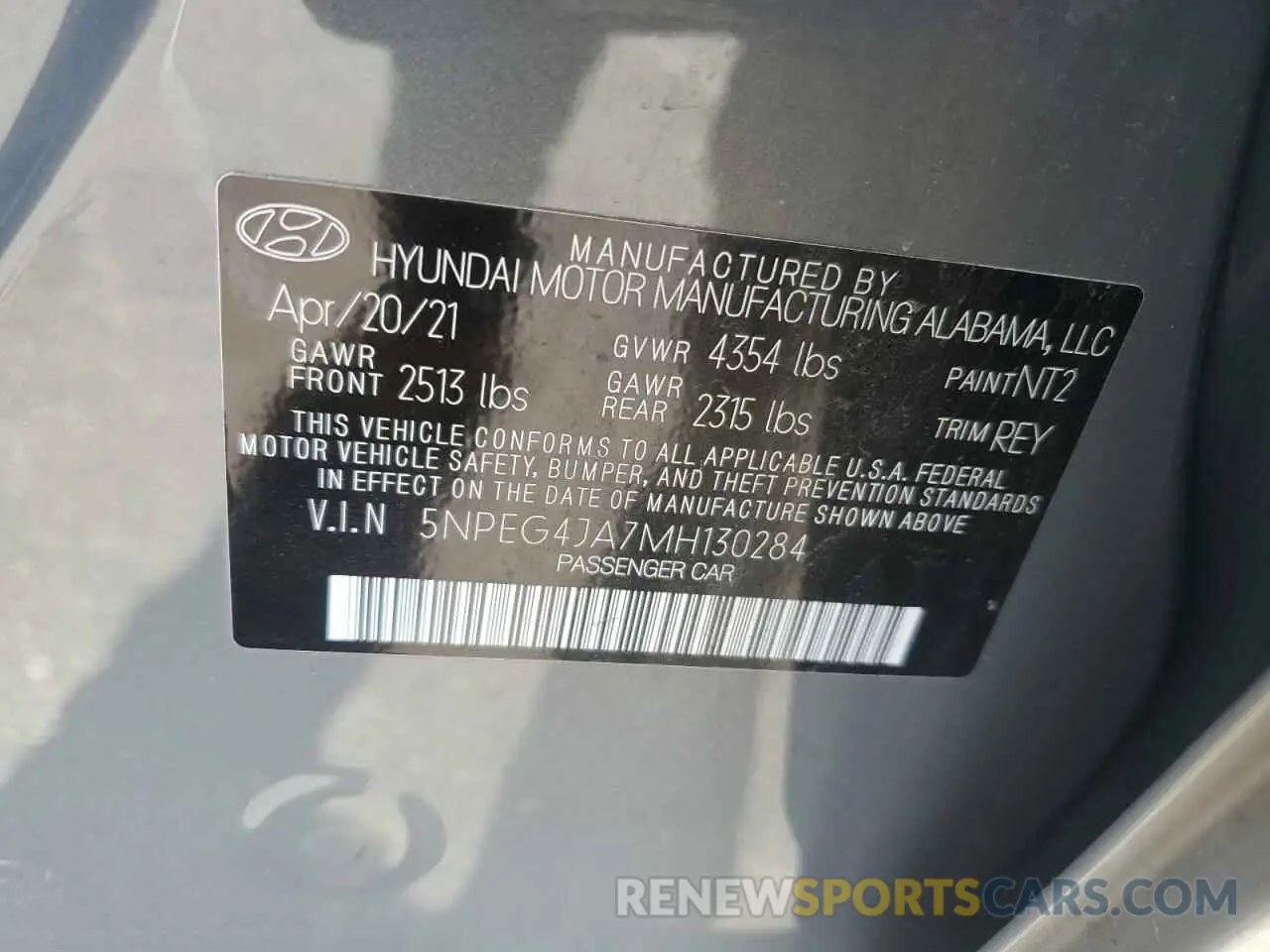 13 Photograph of a damaged car 5NPEG4JA7MH130284 HYUNDAI SONATA 2021