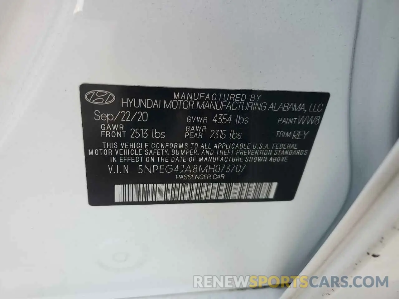 13 Photograph of a damaged car 5NPEG4JA8MH073707 HYUNDAI SONATA 2021