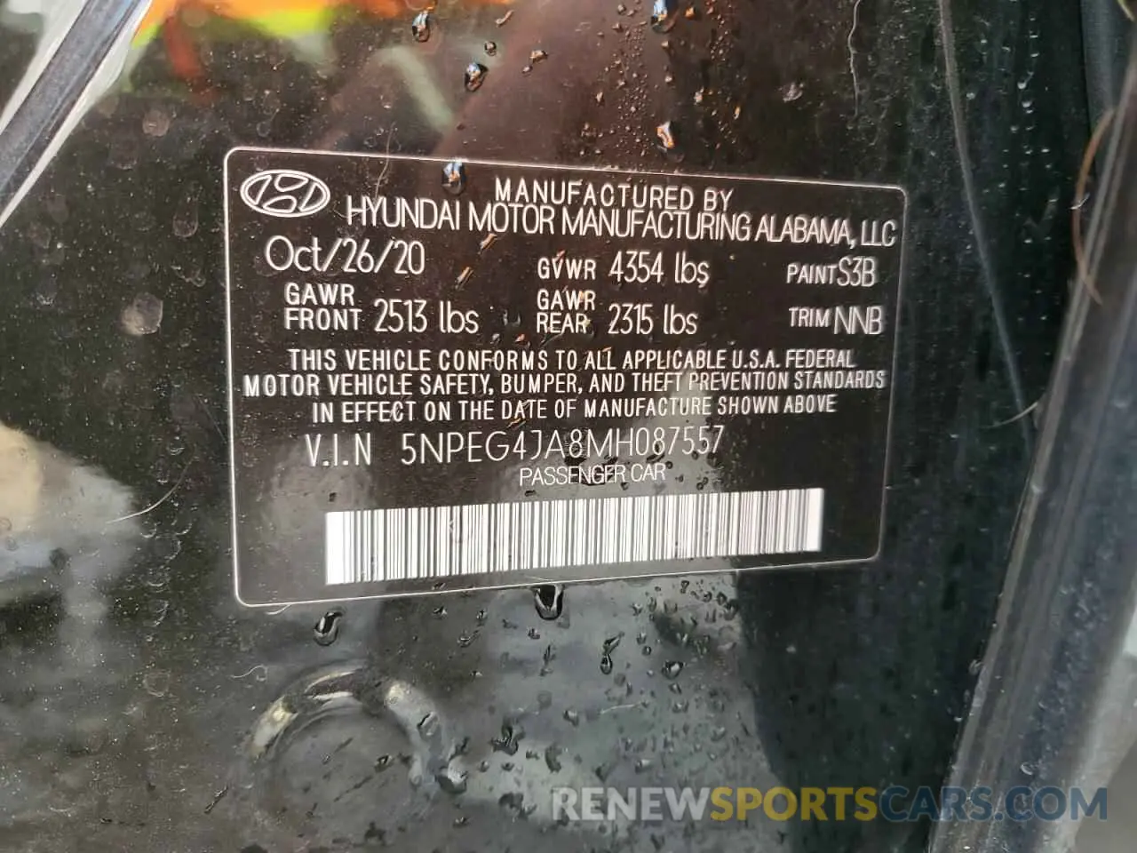 12 Photograph of a damaged car 5NPEG4JA8MH087557 HYUNDAI SONATA 2021